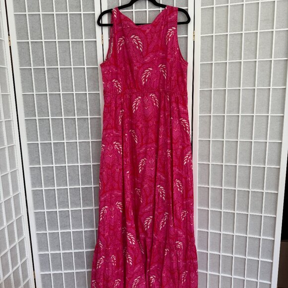 Figue Indira Batik Print Tiered Ruffle Hem Maxi Dress Pink XL - Picture 9 of 9